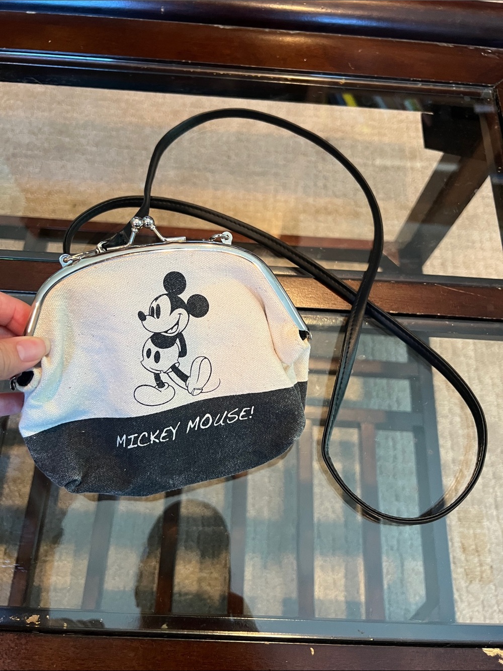 Mickey Mouse Canvas Crossbody Bag in Black and White